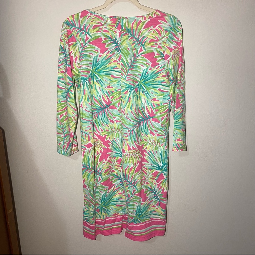 Caribbean Joe Women's Small Dress Pink Green Tropical Floral Print 3/4 Sleeve - Picture 3 of 7